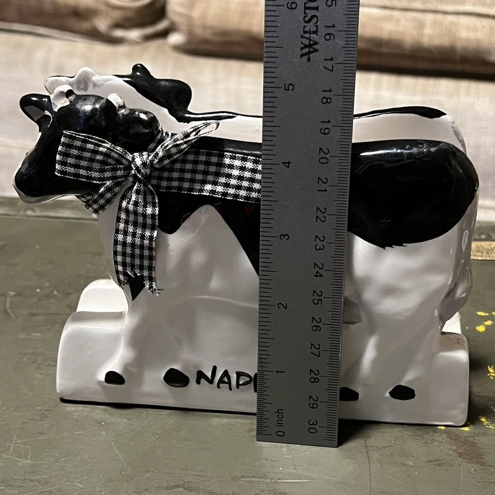 Vintage Ceramic Black & White Cow Napkin Holder Farmhouse Decor-CHIPSEEPIC